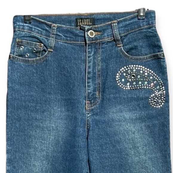 🌻Vintage Y2K Isabel Paisley Rhinestone Embellished Western Bootcut Jeans Size 4 - Picture 2 of 9
